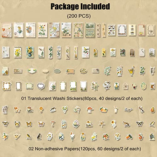 Esweny 200PCS Vintage Scrapbooking Supplies Kit for Journaling, Scrapbook Sticker Paper Pack for Junk Journal Planners Aesthetic Cottagecore Room Decor Wall Art Collage Album - style: Yellow Series