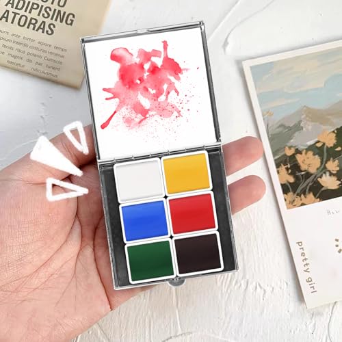 Mini Portable 6-Color Solid Watercolor Paint Set for Adults & Artists, High Tinting Strength Travel Art Kit for Beginners and Professionals, Half Pans (Each Capacity Approx 1.5ml).Travel - color: Solid Watercolor-travel