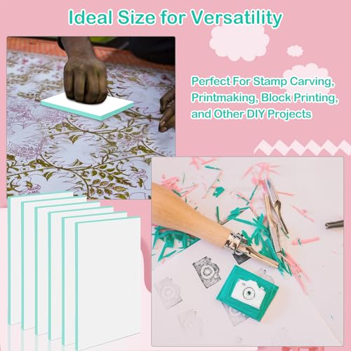 Frienda 50 Pcs 4"x6" Rubber Carving Blocks Linoleum Block Stamp Making Kit Soft Rubber for Craft Project Beginners Stamp Maker Printmaking Supplies (White and Green) - color: White and Green