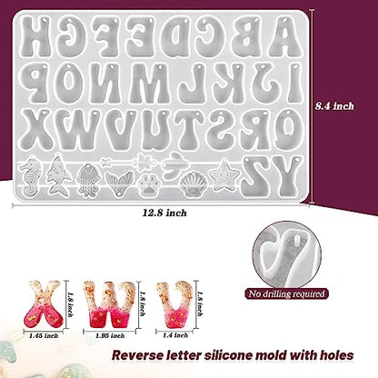 Alphabet Resin Mold, Reversed Alphabet Silicone Molds with Holes for Epoxy, Letter Molds for Resin DIY Keychain Jewelry Pendant - color: Alone Alphabet Mold