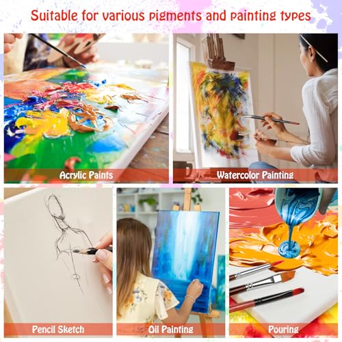 Stretched Canvas - 4x4, 5x7, 8x10, 9x12, 11x14 and Round Canvas 8x8, 10x10 (2 of Each) Total 14 Canvas Pack - 100% Cotton Blank Canvases for Oils Acrylics and Pouring - size: 14 Packs -7 Sizes (2 of Each)
