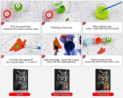 TUMOVO Abstract Owl Paint by Numbers Craft Kit for Adults | Animal Art on 16x20 Inch Unframed Canvas with Acrylic Paints and 3 Brushes Relaxing DIY Craft and Wall Decor