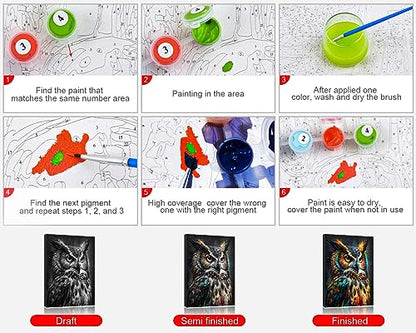 TUMOVO Abstract Owl Paint by Numbers Craft Kit for Adults | Animal Art on 16x20 Inch Unframed Canvas with Acrylic Paints and 3 Brushes Relaxing DIY Craft and Wall Decor