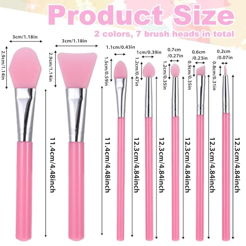 14 Pcs Silicone Makeup Brush Applicator Kit, Silicone Brush Applicator for Cream Makeup Products and UV Resin Epoxy Art Crafting, Resin Face Mask Brushes Green+Pink