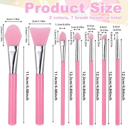 14 Pcs Silicone Makeup Brush Applicator Kit, Silicone Brush Applicator for Cream Makeup Products and UV Resin Epoxy Art Crafting, Resin Face Mask Brushes Green+Pink