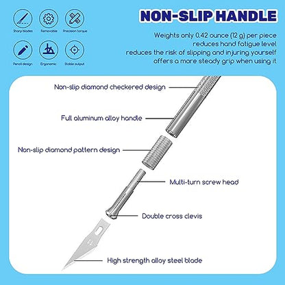 10Pcs Silver Exacto Knife Bulk Set, Stainless Steel Precision Hobby Knifes with Non-slip Handle and Protective Covers for Pumpkin Carving Scrapbooking, Model Buliding, Trimming, Cutting - color: 10pcs Hobby Knifes (Silver)