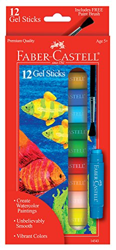 Faber-Castell Gel Sticks - 12 Twistable Watercolor Crayons for Kids with Brush - Watercolors for Kids - style: 12 Original Colors