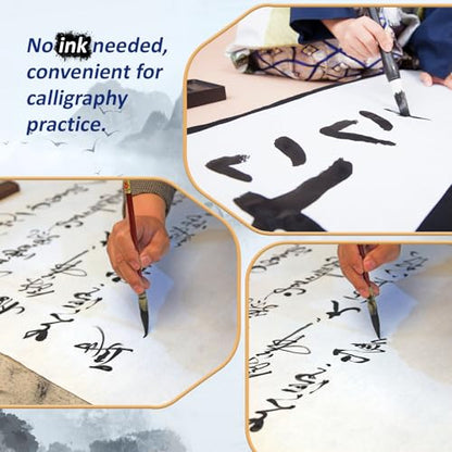 Jaloro Chinese Calligraphy Water Writing Cloth Set, 6 Pcs | No Ink Reusable Practice Scroll Canvas with Brushes and Water Dishes for Beginners