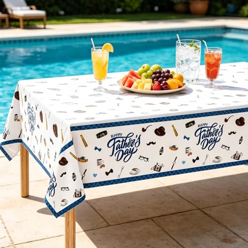 Qpout 3 Pack Happy Father's Day Tablecloths, Waterproof Plastic Disposable Rectangle Blue Table Cover for Dad's Party Decorations, 108 x 54 Inch