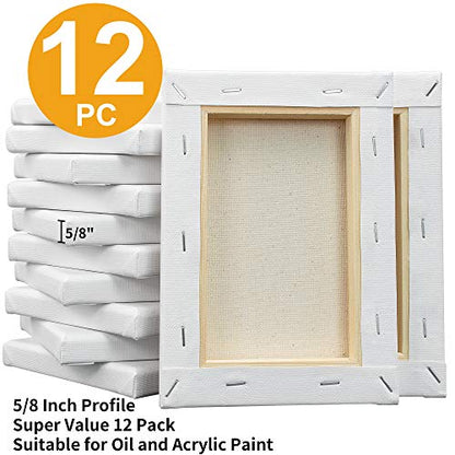 FIXSMITH Stretched White Blank Canvas- 5x7 Inch,Bulk Pack of 12,Primed,100% Cotton,5/8 Inch Profile of Super Value Pack for Acrylics,Oils & Other Painting Media. - size: 5"x7"-12Pack