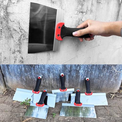 Drywall Knife 5pcs/Set, Stainless Steel Taping Knives Kit - color: Black - C Set