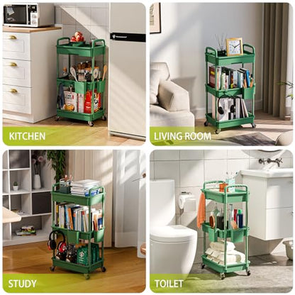 Sorgion 3 Tier Rolling Cart Organizer,Laundry Room Bathroom Organizers and Storage Office Shelves Mobile Shelving Unit Kitchen Trolley Cart with Wheels for Art,Craft,Diaper,Bedside,Snack(Green) - size: 3Tier-Green