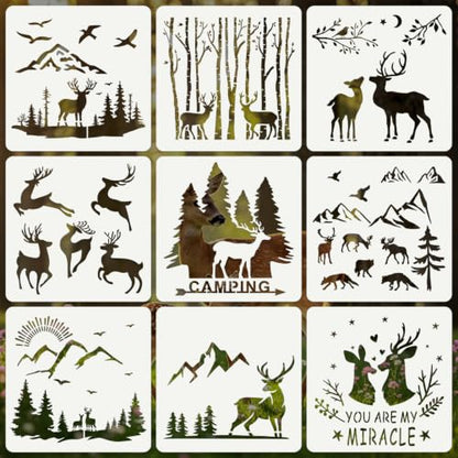 Deer Stencils for Crafts Reusable 9Pcs Stencils(7.8X7.8 Inch) - color: Deer