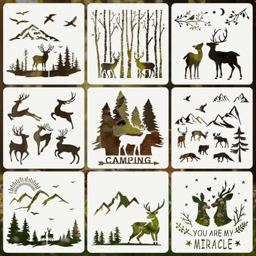 Deer Stencils for Crafts Reusable 9Pcs Stencils(7.8X7.8 Inch) - color: Deer