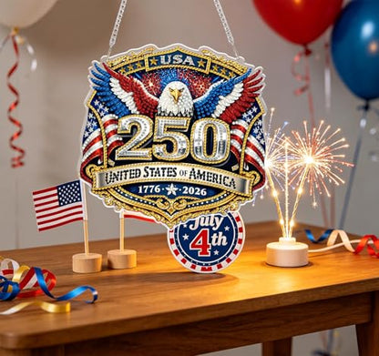 Lndependence Day Hanging Diamonds Art kit for Adult, USA 250th AnniversaryDIY Diamonds Painting Art Kit, Acrylic Diamonds Painting Suncatcher Board Kit Ornament, Special Crystal Diamond Hanging - color: DP03852