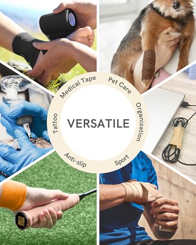 FriCARE Self Adhesive Bandage Wrap, Medical Tape in First Aid Kit, Classic | Elastic Cohesive Bandages for Sports/Vet/Wrist Ankle Wounds, 2 Inches X 5 Yards, Latex-free 6 Rolls - color: Classic