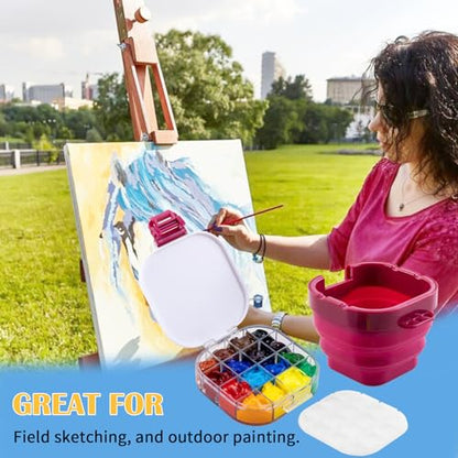 Falling in Art 16 Wells Airtight Paint Palette with Lid, Red - color: Red