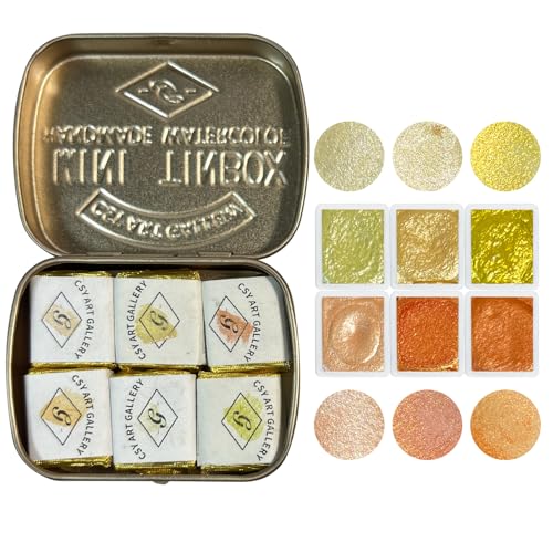Set of 6 Handmade Mica Watercolors Paint-Metallic-Glitter-Shimmer Water Color Paints - Orange and Yellow Acuarela Tin Palette - Fun Gift for Artists (Manhattan Sunset) - color: Manhattan Sunset