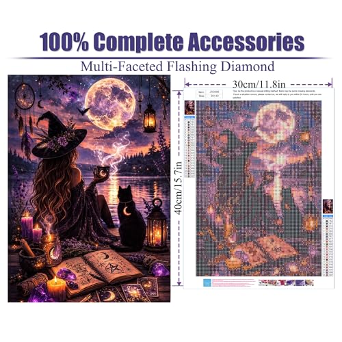 Beautiful Witch Diamond Art Kits for Adults,Halloween 5D DIY Diamond Painting Kits for Adults,Crystal Gem Art Painting Kits,Diamond Dots for Adults for Home Wall Decor 12x16inch - color: JX0396