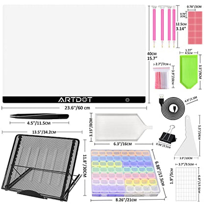 ARTDOT A2 LED Light Pad for Diamond Painting USB Powered Light Board Kit, Adjustable Brightness with 12 Angles Stand and Clips - size: A2