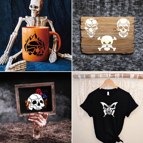 Small Stencils for Painting on Wood Burning Reusable, 3 Inch Reusable Stencil for Craft Ornament Paint Template Stencils for Wall Card Rock Wood Signs Coasters Canvas Home Decor (Skull) - style: Skull
