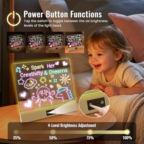 16" Rechargeable LED Drawing Board for Kids, 3 Modes & 8 Colors Glow Doodle Light Up Drawing Tablet, Neon Acrylic Dry Erase Board with Stand, Creative Art Toy Gift for Girls Boys Birthday Christmas - color: White