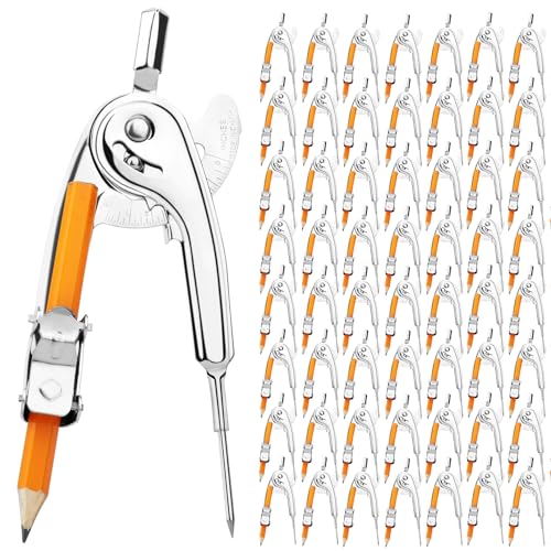 SAYAYA 64 Pieces Compass for Geometry with Pencil, Metal Geometry Drawing Tool Compass for Math Student Classroom School Office Woodworking Art Drawing - color: 64 Pack
