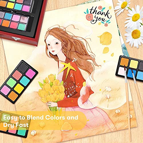 iBayam 150-Pack Deluxe Wooden Art Set Crafts Drawing Painting Kit | 1 Coloring Book, 2 Sketch Pads, Creative Gift Box for Adults Artist Beginners Kids Girls Boys - color: Natural