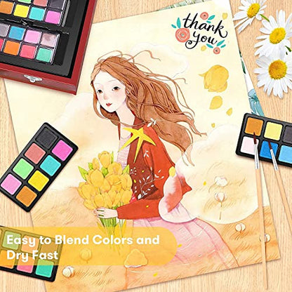 iBayam 150-Pack Deluxe Wooden Art Set Crafts Drawing Painting Kit | 1 Coloring Book, 2 Sketch Pads, Creative Gift Box for Adults Artist Beginners Kids Girls Boys - color: Natural