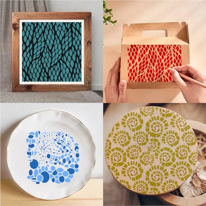 Reusable Stencils for Crafts, 6" Reusable Stencils for Painting Wood Wall Furniture Decor Gift Art (Geometric Stencil)