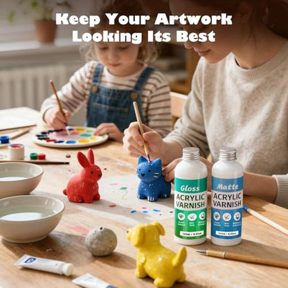 Sovol 480ml Air Dry Clay Glaze with Tools, Gloss & Matte Clay Varnish | Avoid Clay Wear, Cracking, Scratches for Air Dry Clay Polymer Clay Resin Crete Pottery Acrylic Paint