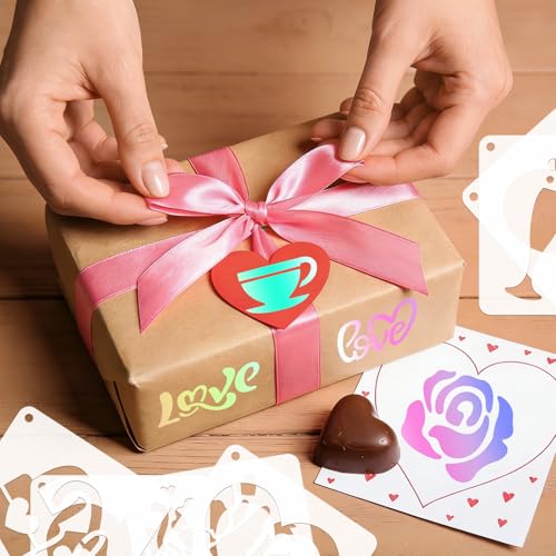 72 PCS 3x3 Inch Valentine‘s Day Stencils for Painting - Love red HeartKiss red RoseCupid's Arrow Reusable Valentine's Painting Templates on Wood, Glass, Fabric, Window Door Decor DIY Decoration - style: 72 PCS Valentine‘s Day