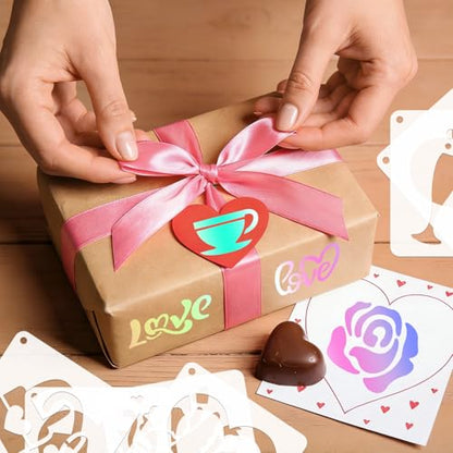72 PCS 3x3 Inch Valentine‘s Day Stencils for Painting - Love red HeartKiss red RoseCupid's Arrow Reusable Valentine's Painting Templates on Wood, Glass, Fabric, Window Door Decor DIY Decoration - style: 72 PCS Valentine‘s Day