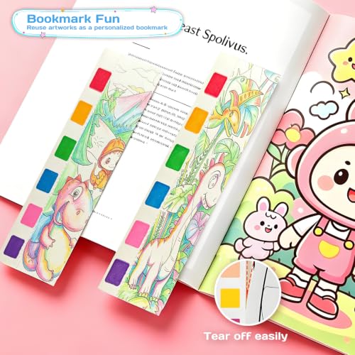 Pocket Watercolor Painting Book, 12-Page Travel Set for Kids 5+ Years, Art Craft Gift for Boys and Girls, Birthday and Christmas Party (Dinosaur Paradise) - color: Dinosaur Paradise