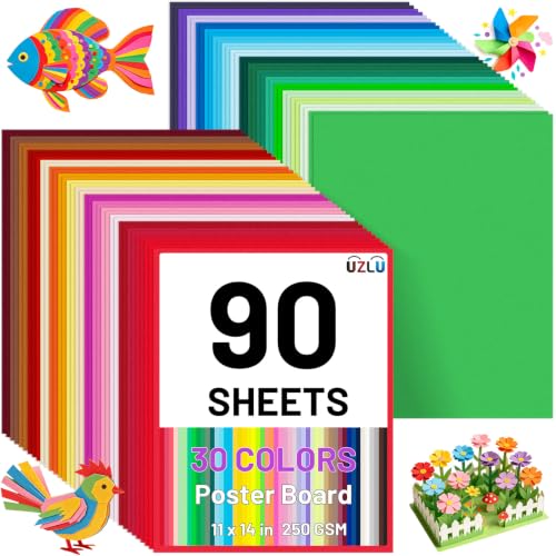 90 Pcs 11 x 14in Colored Poster Board 30 Assorted Color Posterboard Paper Bulk 250 GSM Thickness Cardstock Blank Smart Vision Board for School Drawing Craft Projects DIY Display Supplies - color: 30 colors, size: 11 x 14 in-90 sheets
