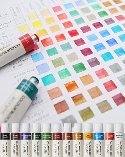 COLOUR BLOCK 12pc Acrylic Paint Tubes -12 ml of Vivid Colors for Students & Professionals