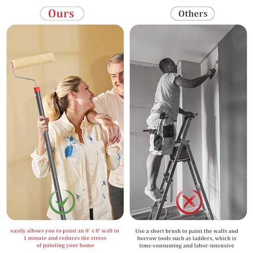 FLY HAWK Paint Roller, 4FT Paint Roller Extension Pole Paint Roller kit with House Paint Roller Brush Stainless Steel Pole, New Splicing Rod, Mural Brush for Walls and Ceiling - size: Black-4FT