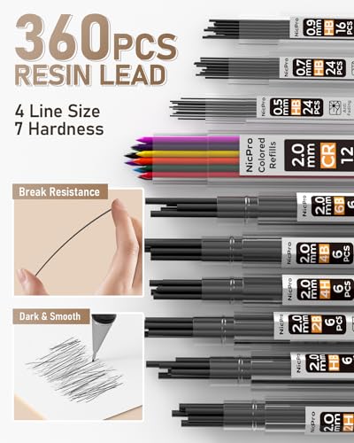 Nicpro 35PCS Art Mechanical Pencil Set, 3 PCS Metal Drafting Pencil - color: Black, style: 0.5 0.7 0.9 2.0
