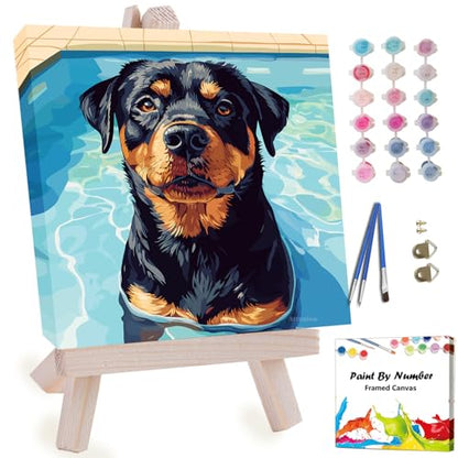 Artunion Framed Paint by Numbers Kit for Adults Beginners & Kids Ages 8-12,Rotweiler Dog Paint by Number with Frame,Dog Animal Paint by Numbers Kit on Canvas 10 * 10 Inch Without Easel - color: ZXT-374-F