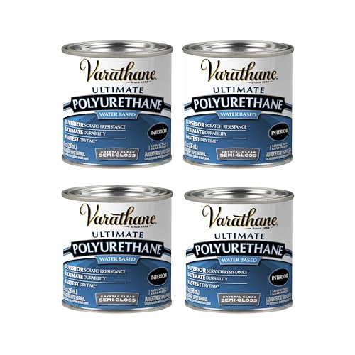 Varathane Water-Based Ultimate Semi-Gloss Polyurethane | Water-Based, Crystal Clear Interior Wood Protection, Fast Dry Time, Scratch Resistance, Covers Up to 62 Sq Ft, Half Pint - color: Semi-Gloss, size: 0.25 Quart (Pack of 4)