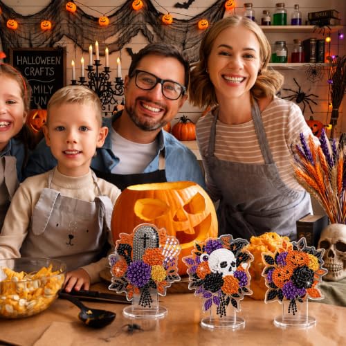 Kosiz 9 Pcs Halloween Diamond Painting Tabletop Decorations Halloween Flower Diamond Art Kits for Adults Double Sided Acrylic Pumpkin Centerpieces Sign for Table Beginner DIY Crafts Gifts Party Decor - style: Halloween Flowers