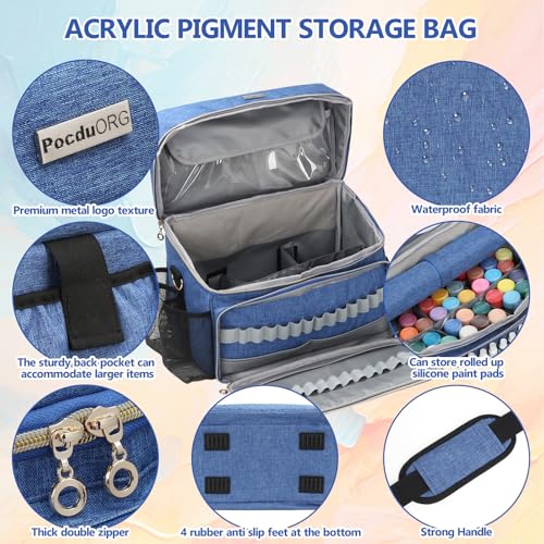 Art Supplies Organizer Storage Bag with Detachable Paint Brush Holder & Partition - Carrying Case for Home/Travel/Outdoor Fits Marks, Acrylic Paint, Palettes, Folding Buckets, Portfolios (Pro Blue) - color: Pro Blue