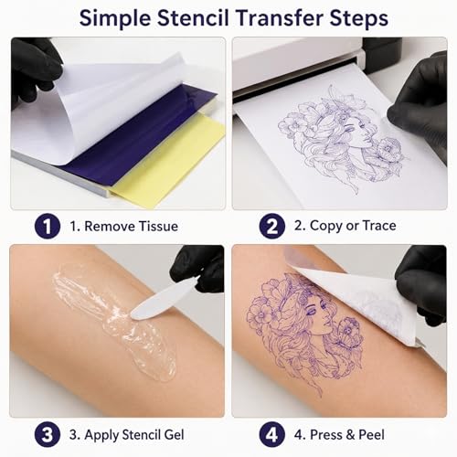 Tattoo Transfer Paper 100 Sheets A4 Size Tattoo Stencil Paper | For Thermal Copier & Hand Tracing, 4 Layers Tattoo Tracing Transfer Paper for Artists, Studios, Apprentices & Beginners - size: A4 size/100 sheets