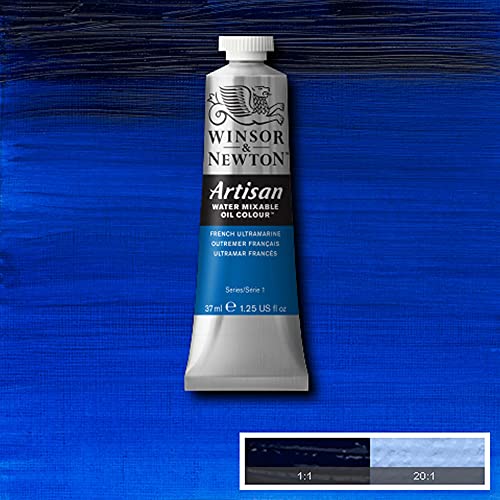 Winsor & Newton Artisan Water Mixable Oil Paint, 37ml, French Ultramarine | Clean with water; no solvents needed. Color depth, lightfastness, opacity/transparency are the same as traditional oils. - color: French Ultramarine, style: 1.25-oz