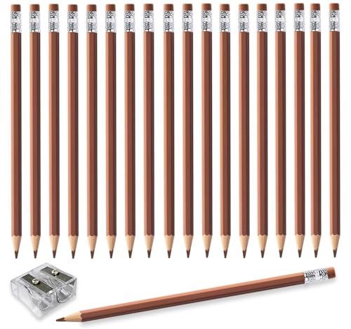 Adhere 25pcs Checking Pencils Erasable colored Pencils Pre-Sharpened #2 HB,for Checking Tests Grading,Map Coloring, editing Office Favors,including a Free sharpener. (Brown) - color: Brown