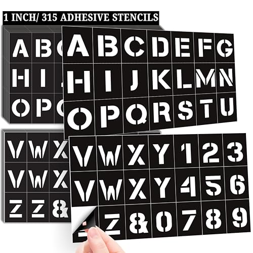 1 Inch Letter Stencils Numbers Templates 315 Adhesive Stencils for Painting, Glass Etching & Wood Burning Sticker Stencil Letters Numbers for DIY Crafts, Fabric, Mailbox, Art Projects, etc (CleaStik) - style: 1 inch CLEASTIK