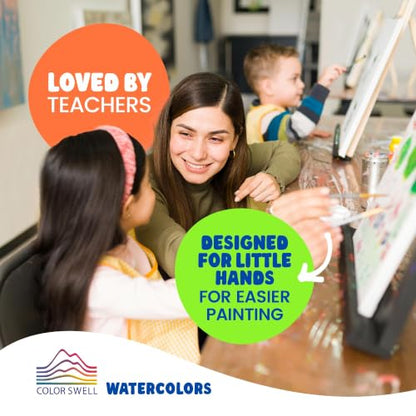 Color Swell 8 Color Bulk Watercolors with Wood Brushes, 36 Pack