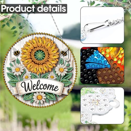 SKRYUIE Flower Hanging Pearl Diamond Art Kits for Adults Suncatcher A41 | Special Shaped Crystal DIY Hanging Diamond Painting Kit, Gift for Mother Spring Summer Window Wreath Decor 7.68 x 7.68 Inch - color: colorful-15
