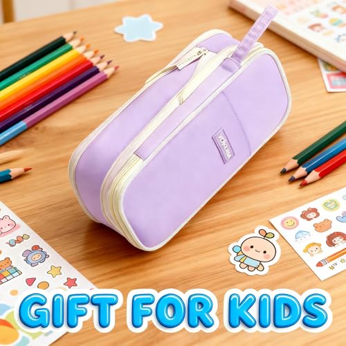 YOKUMA Cute Pencil Case for Girls Big Capacity Pencil Pouch Bag Box,Purple | Expandable,Cute,Durable Zipper,Lightweight,Aesthetic,Back to School Supplies Gift for Kids Students College Adults Preppy - color: Purple