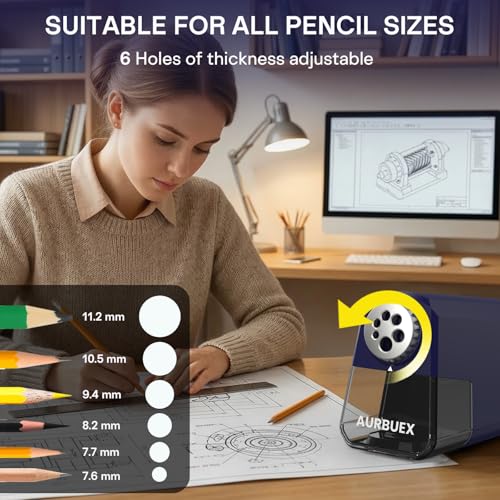 Heavy Duty Electric Pencil Sharpener-6-Hole for 6-12mm Pencils,Auto Start/Stop,Fast 4s Sharpening,Zinc Alloy Blade,10,000+ Sharpenings-Ideal for Classroom,Office & Art Use,Blue(S260) - color: Blue